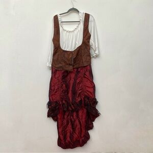 NWT Pirate Woman 1 Piece Costume Red Tiered Skirt Corset Jacket Size 3X 22